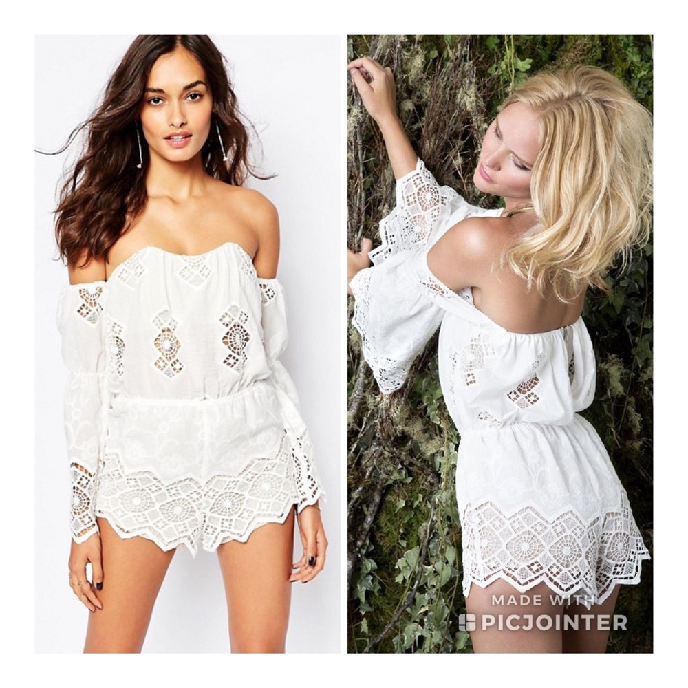 Stone Cold Fox Aden Lace Ivory Crochet Romper 2 S